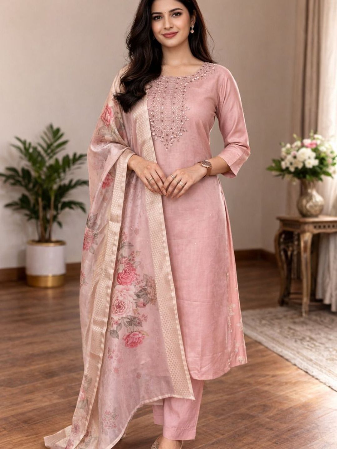 Siya Fashion Women Embroidered Regular Kurta with Trousers & With Dupatta