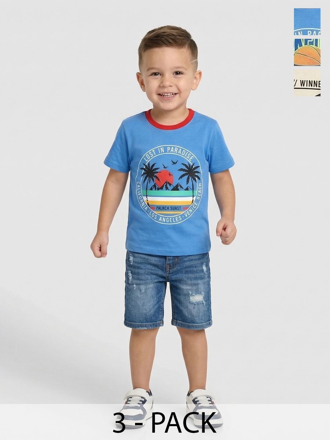 Here&Now X Game Begins Boys Sports Assorted Printed Set of 3 T-shirts