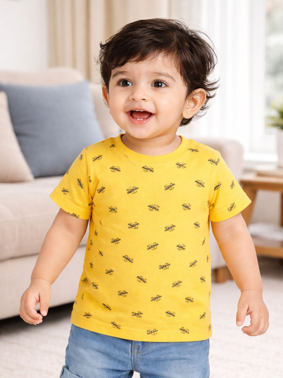 Infant Boys Cotton All Over Print Casual Round Neck Half Sleeve T-Shirt