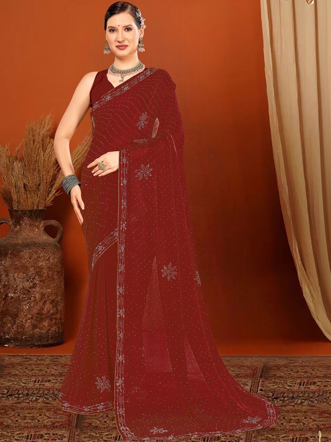Sangria Embellished  Saree With Unstitched Blouse