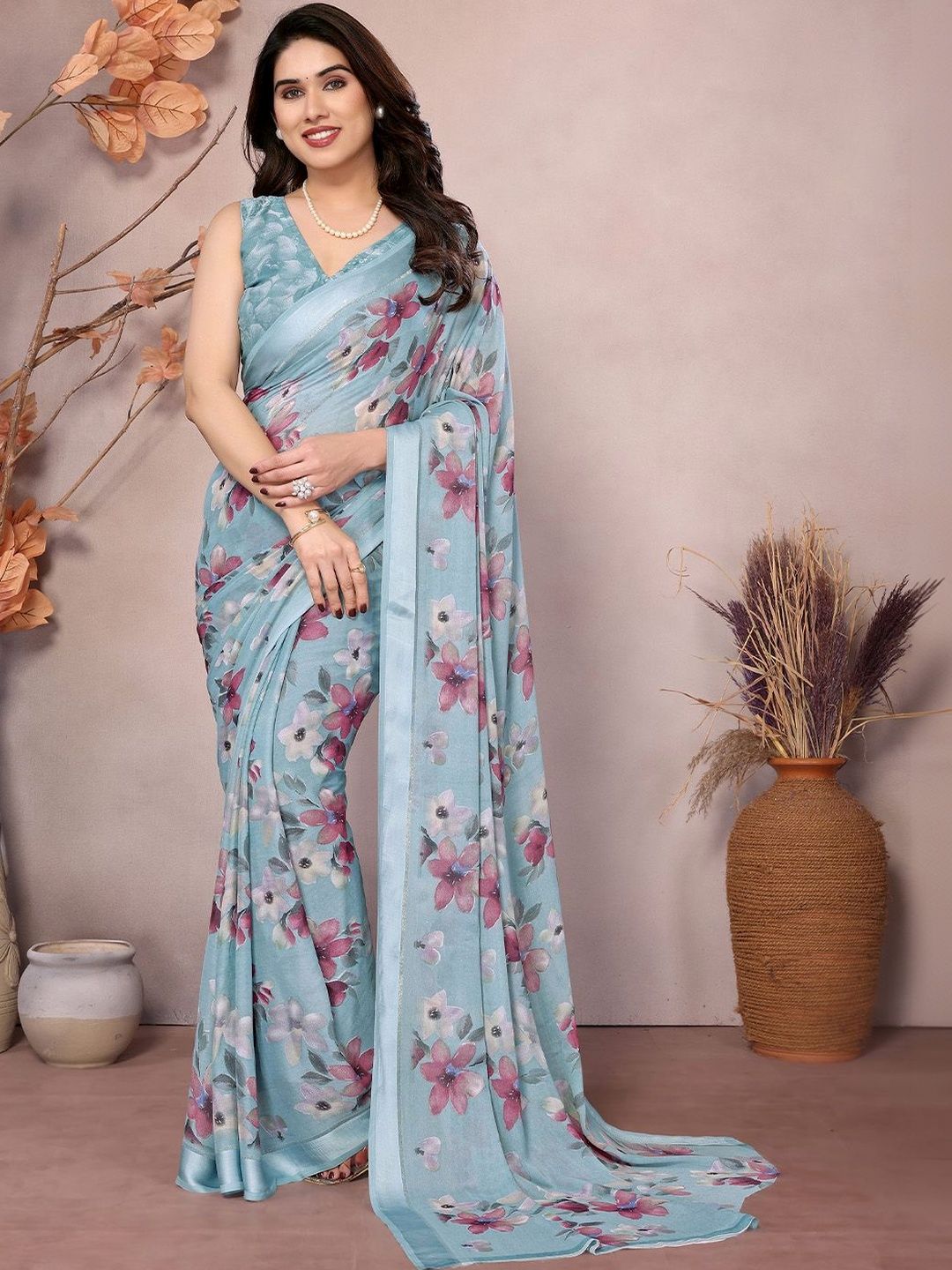 LOOM SUTAA Floral Pure Georgette Designer Saree
