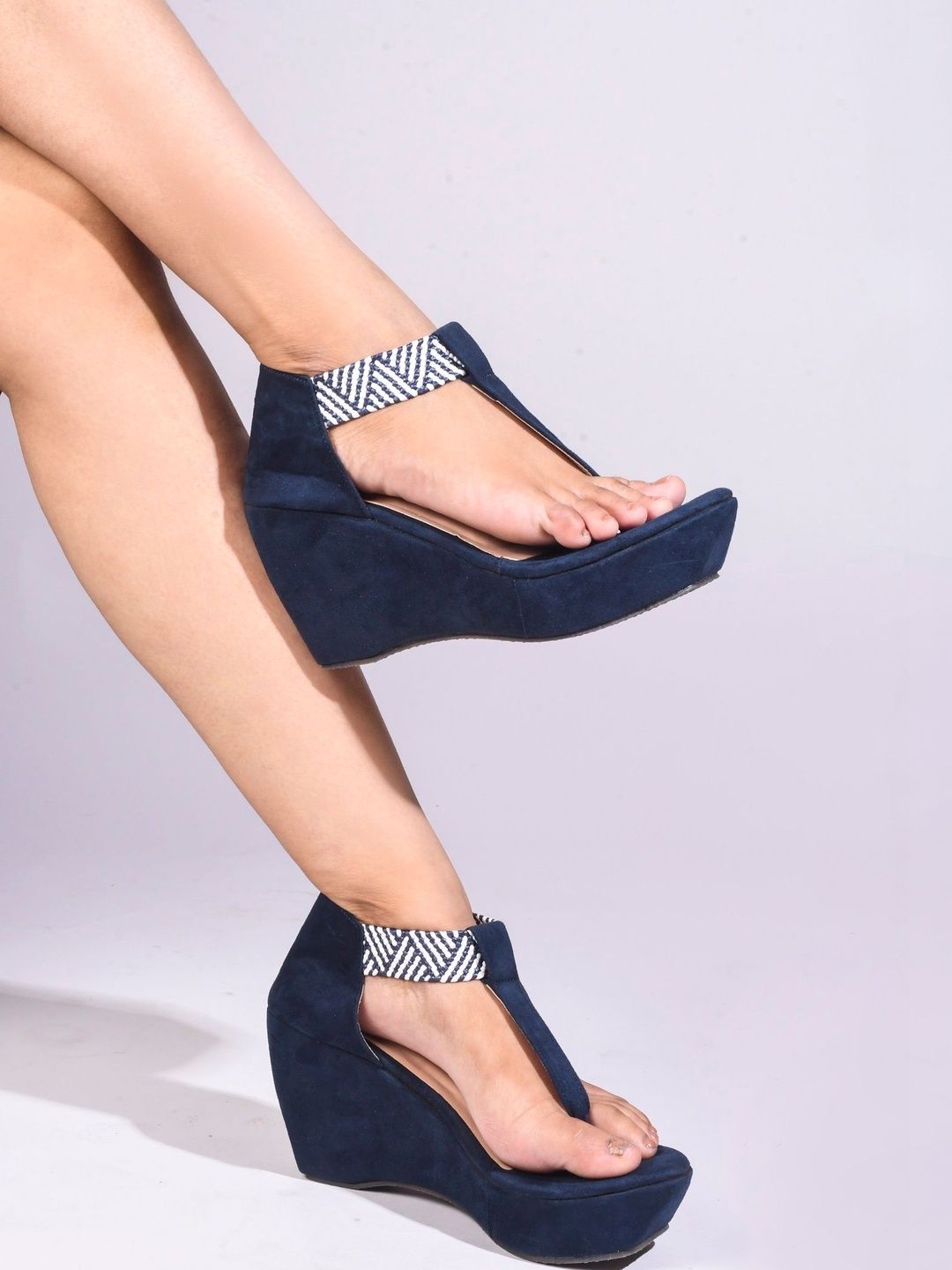 SELFIEE Printed Suede Wedge Sandals