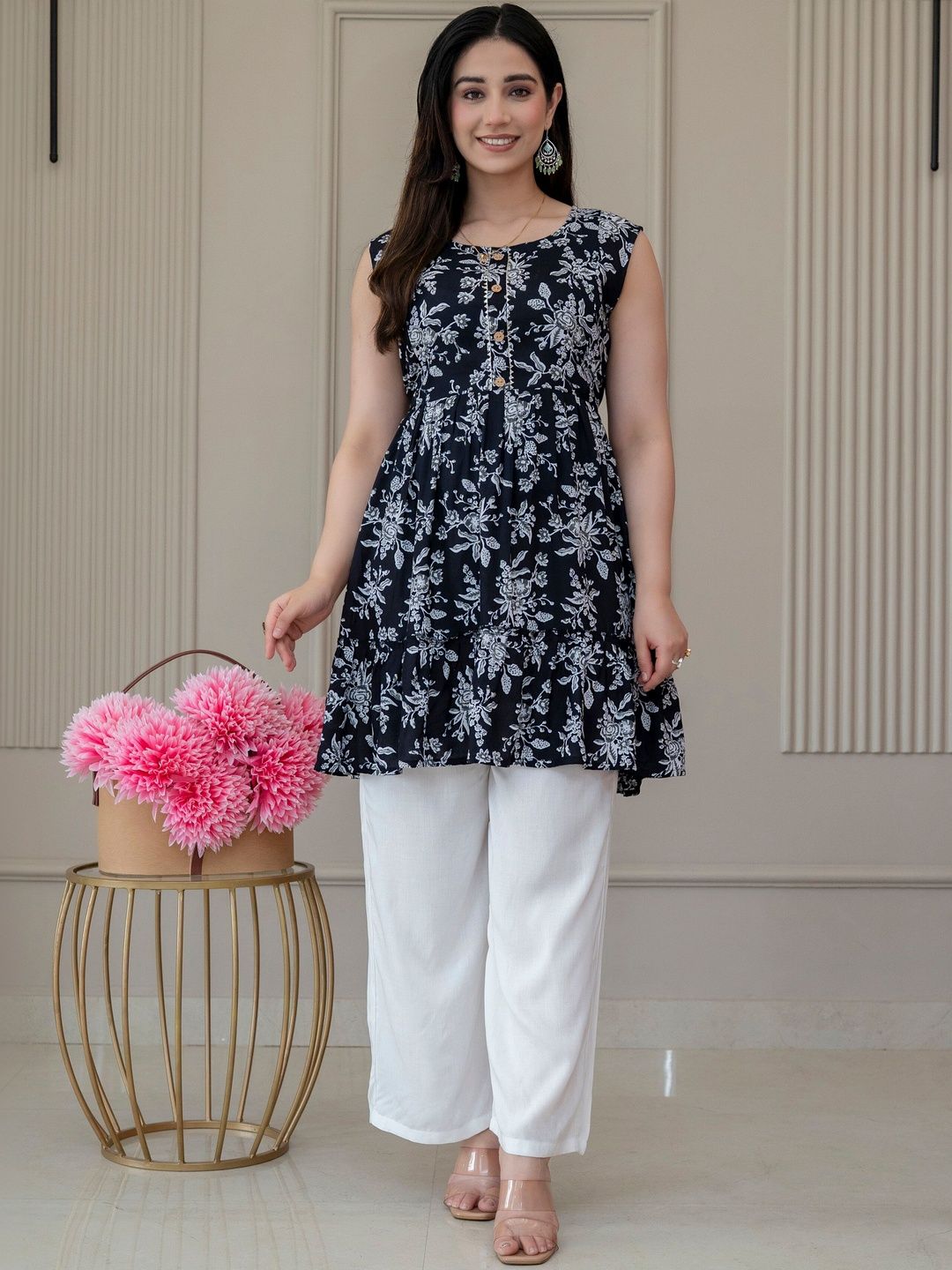 UrbanRang Women Floral Printed Floral Maternity Anarkali Kurta