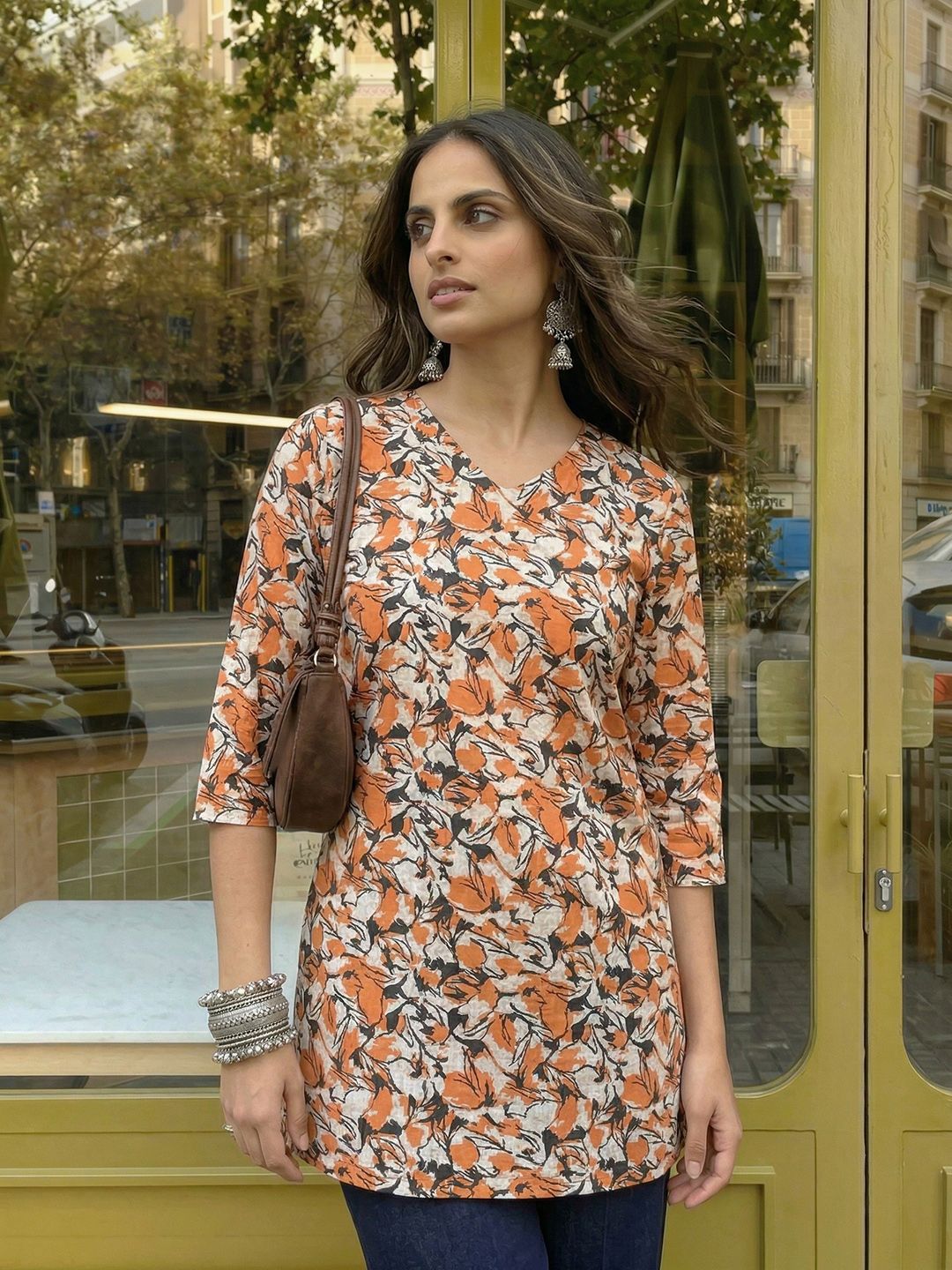 Anouk Rustic Abstract Printed V-Neck Straight Kurti