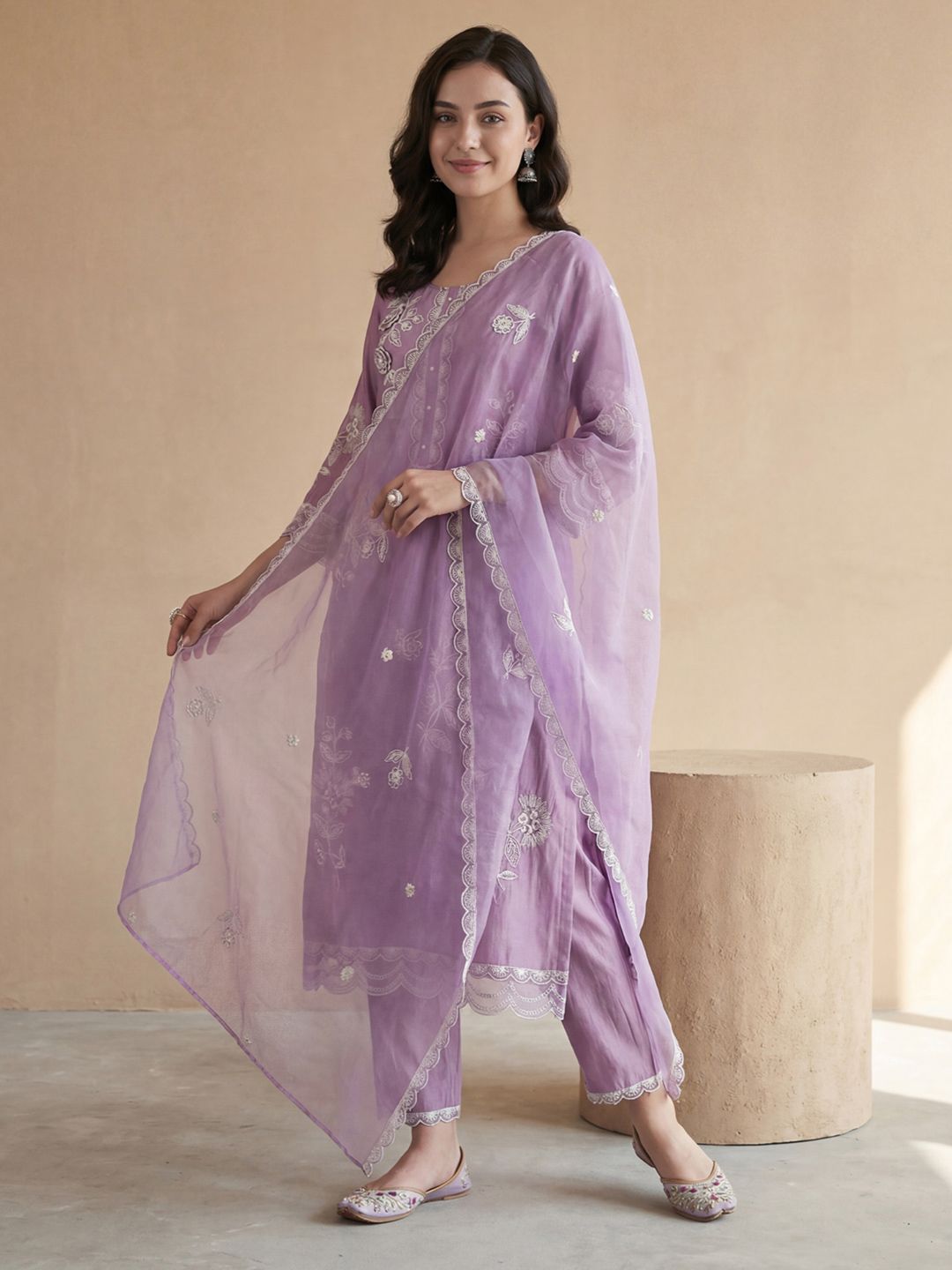 Indo Era Women Floral Embroidered Regular Thread Work Kurta with Trousers & With Dupatta