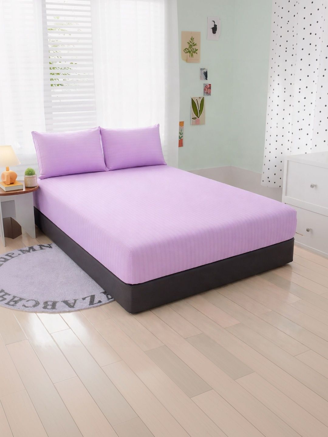 LUZDECOR Lavender Floral King Bedsheet with 2 Pillow Covers