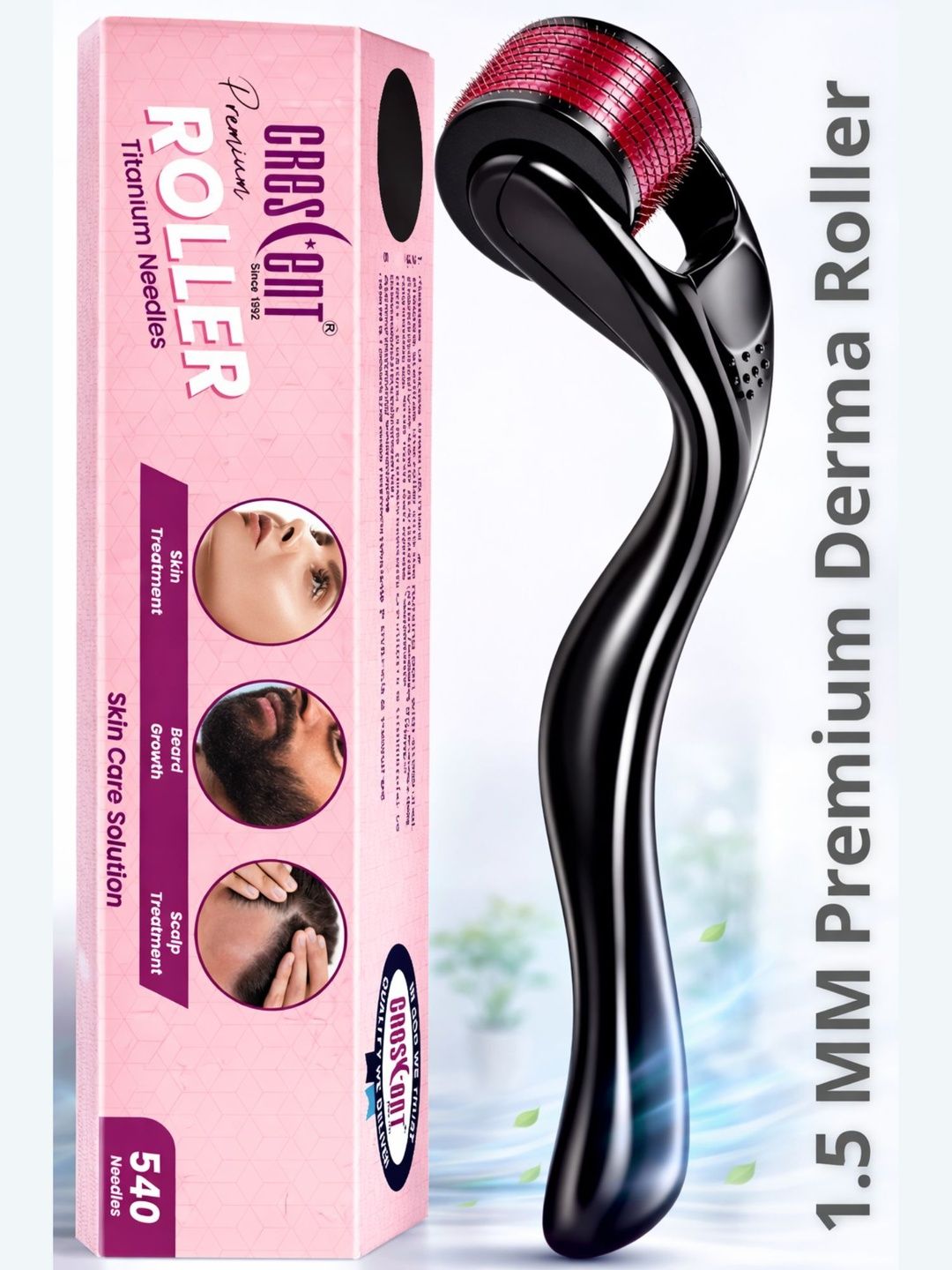 Crescent 1.5 MM Derma Roller For Hair Regrowth & Reducing Fine Lines and Wrinkles