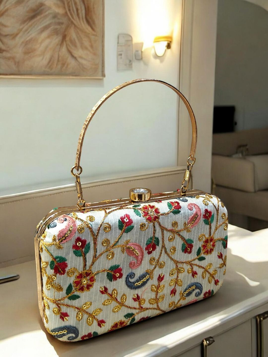 Neelkanth Bags Embroidered Box Clutch