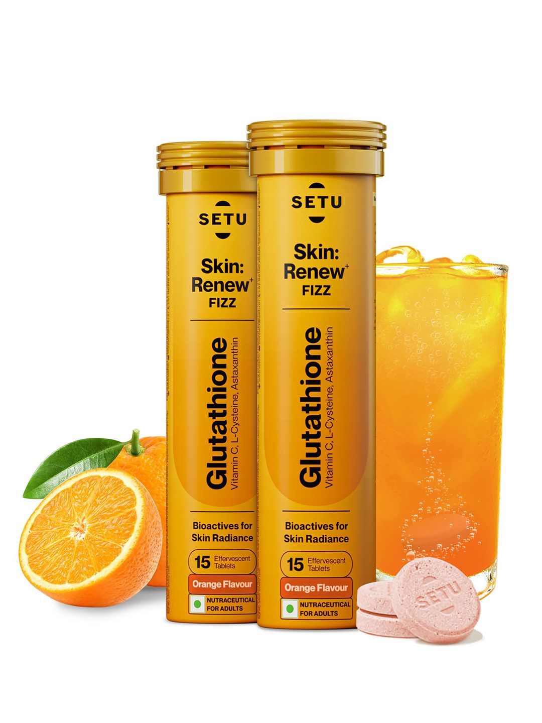 Setu Pack of 2 Skin Renew Glutathione 30 Effervescent Tablets for Glowing Skin - Orange