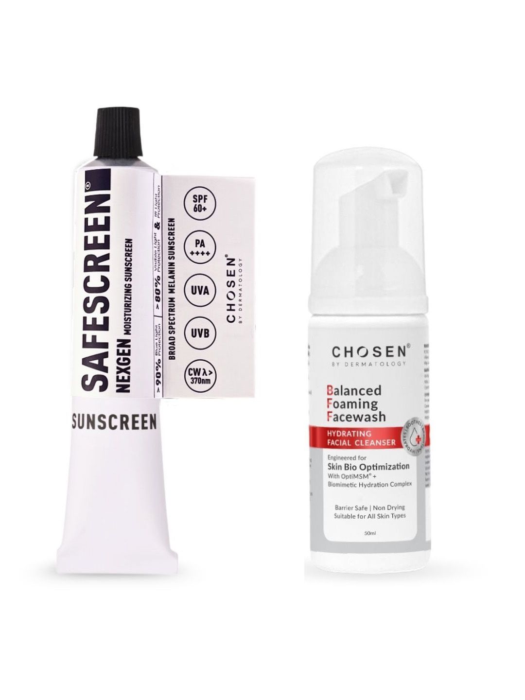 CHOSEN Set of Balanced Foaming Face Wash 50 ml & SPF60+ Nexgen Sunscreen 40 ml