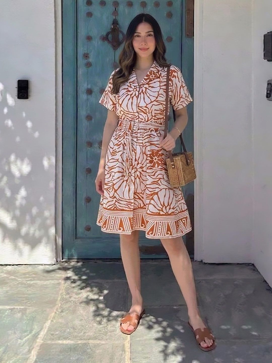 Amarasha Print Crepe Fit & Flare Dress