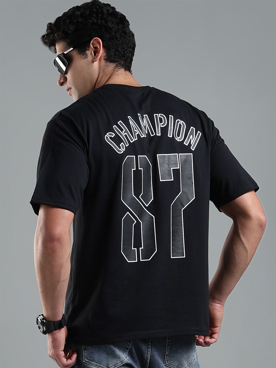 LEWEL Men Graphic Printed Round Neck Cotton Oversized T-shirt