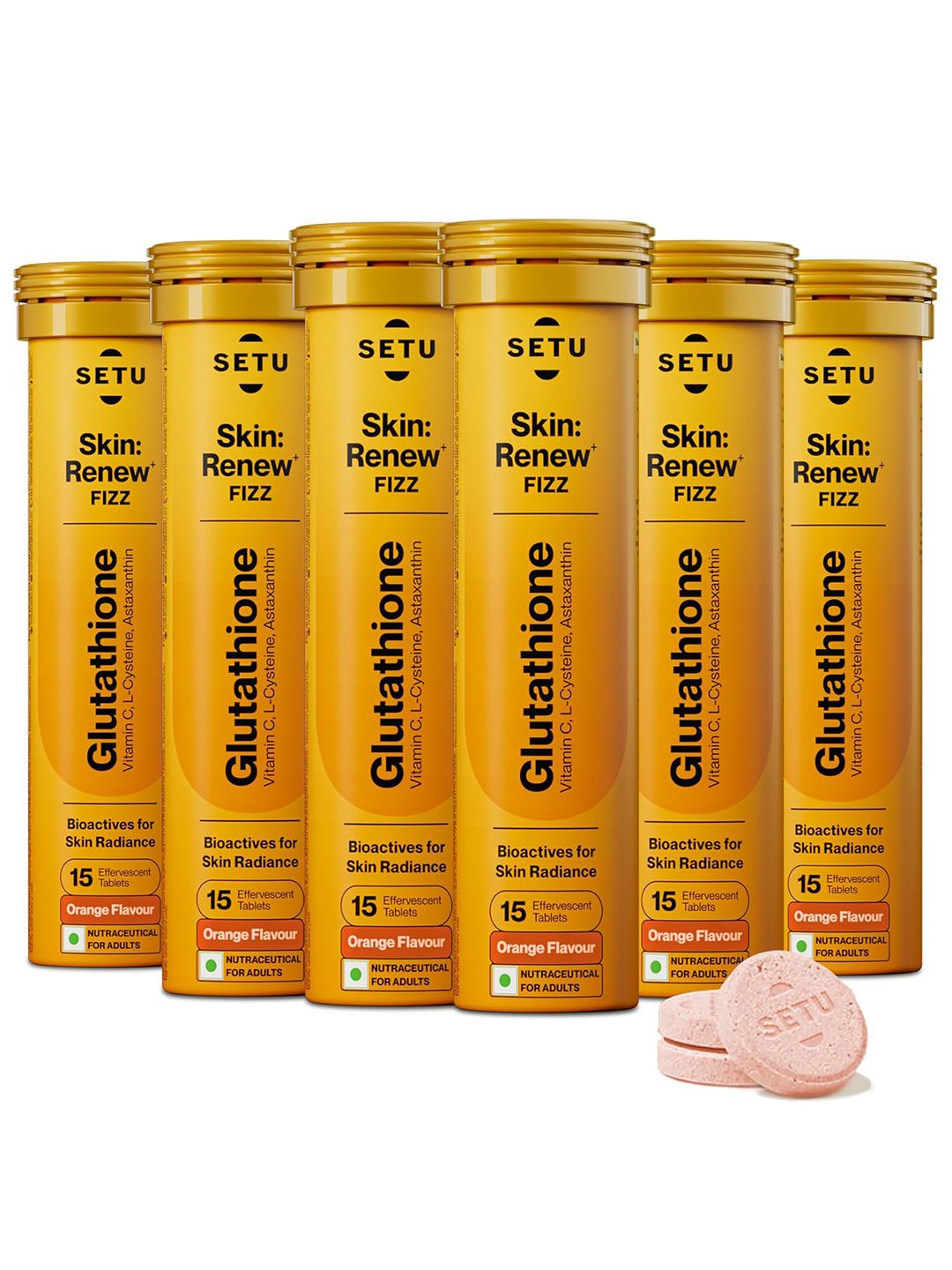 Setu Pack of 6 Skin Renew Glutathione 90 Effervescent Tablets for Glowing Skin - Orange