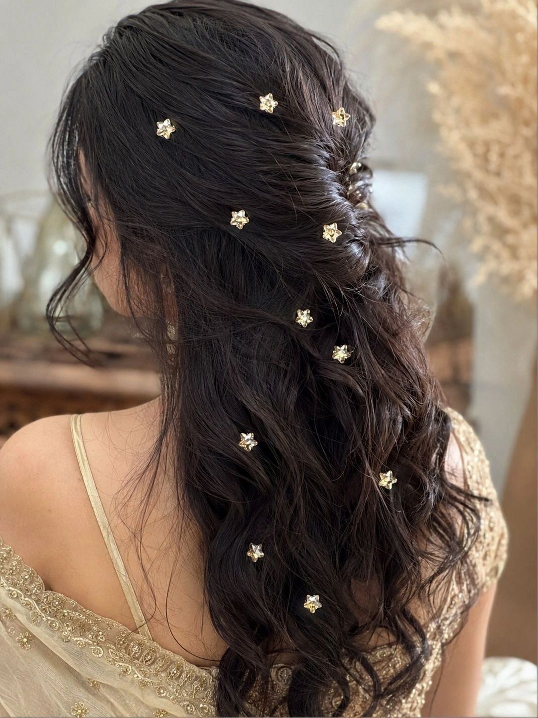 Buy Pearls N Twirls Set Of 15 Gold Toned Embellished Crystal Star Hair Sticker Accessory Set -  - Accessories for Women