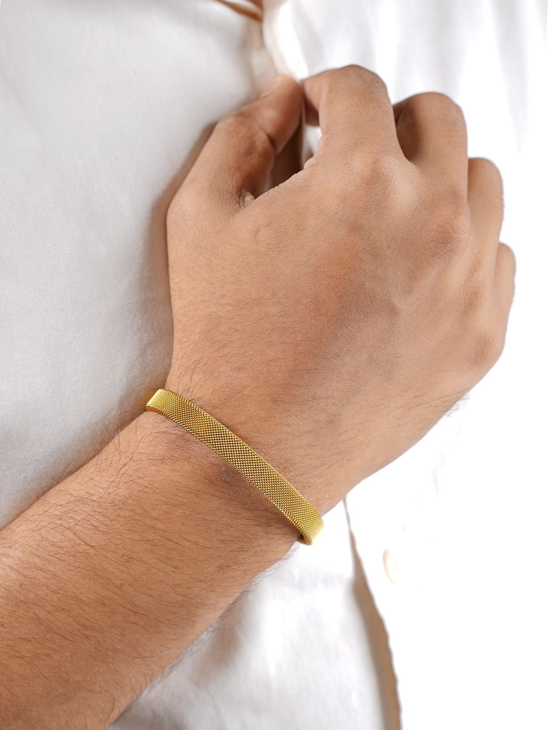 SWASHAA Men Gold-Plated Stainless Steel Shaan Cuff Bracelet