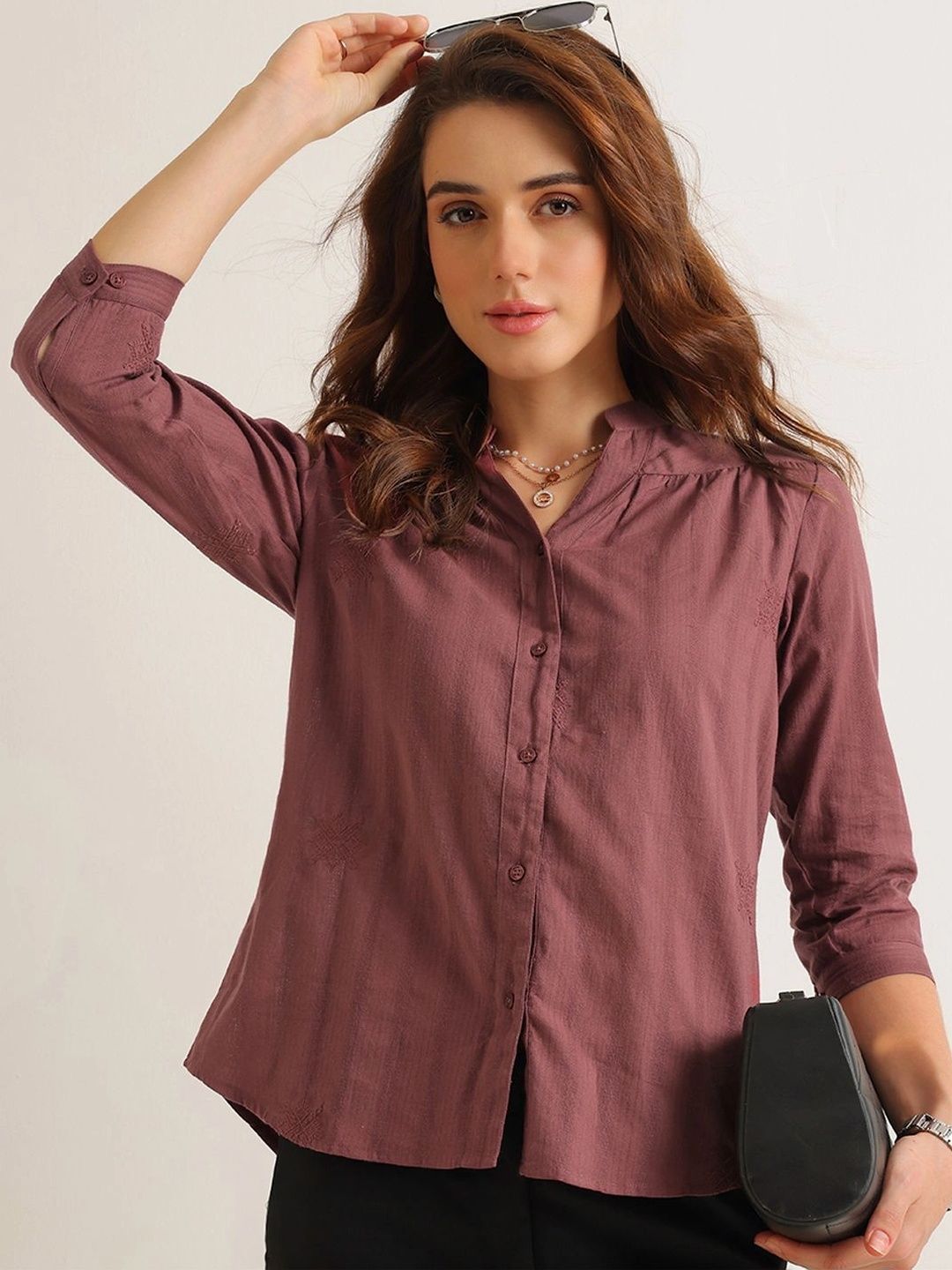 Hancock Women Self Design Formal Shirt