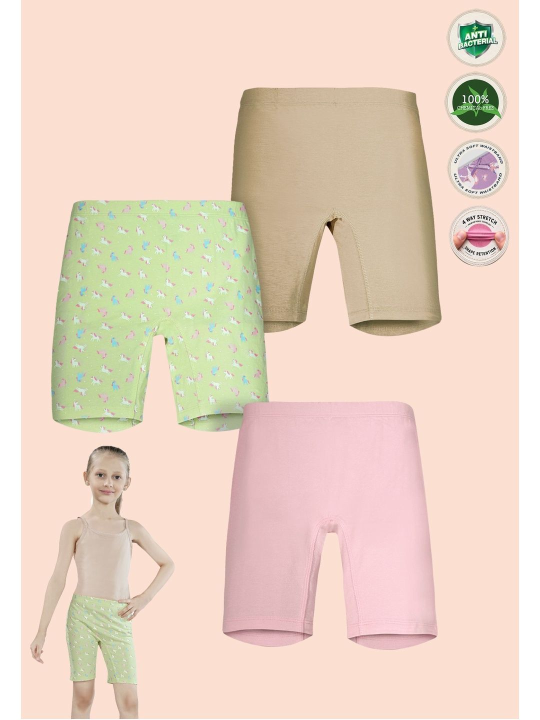 TRESNOVA Girls Printed Cycling Antimicrobial Technology Shorts
