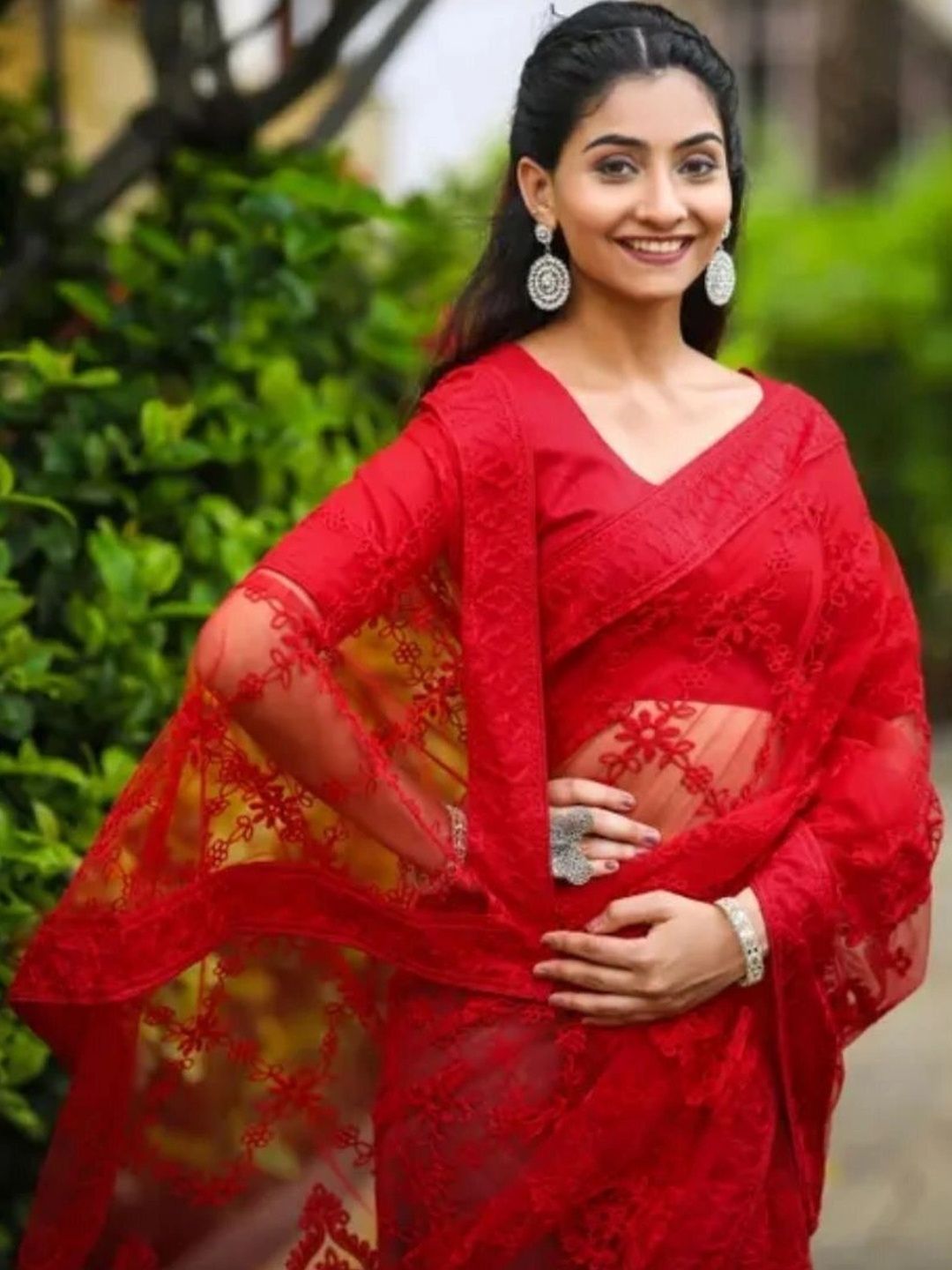 Floral Embroidered Net Saree 4