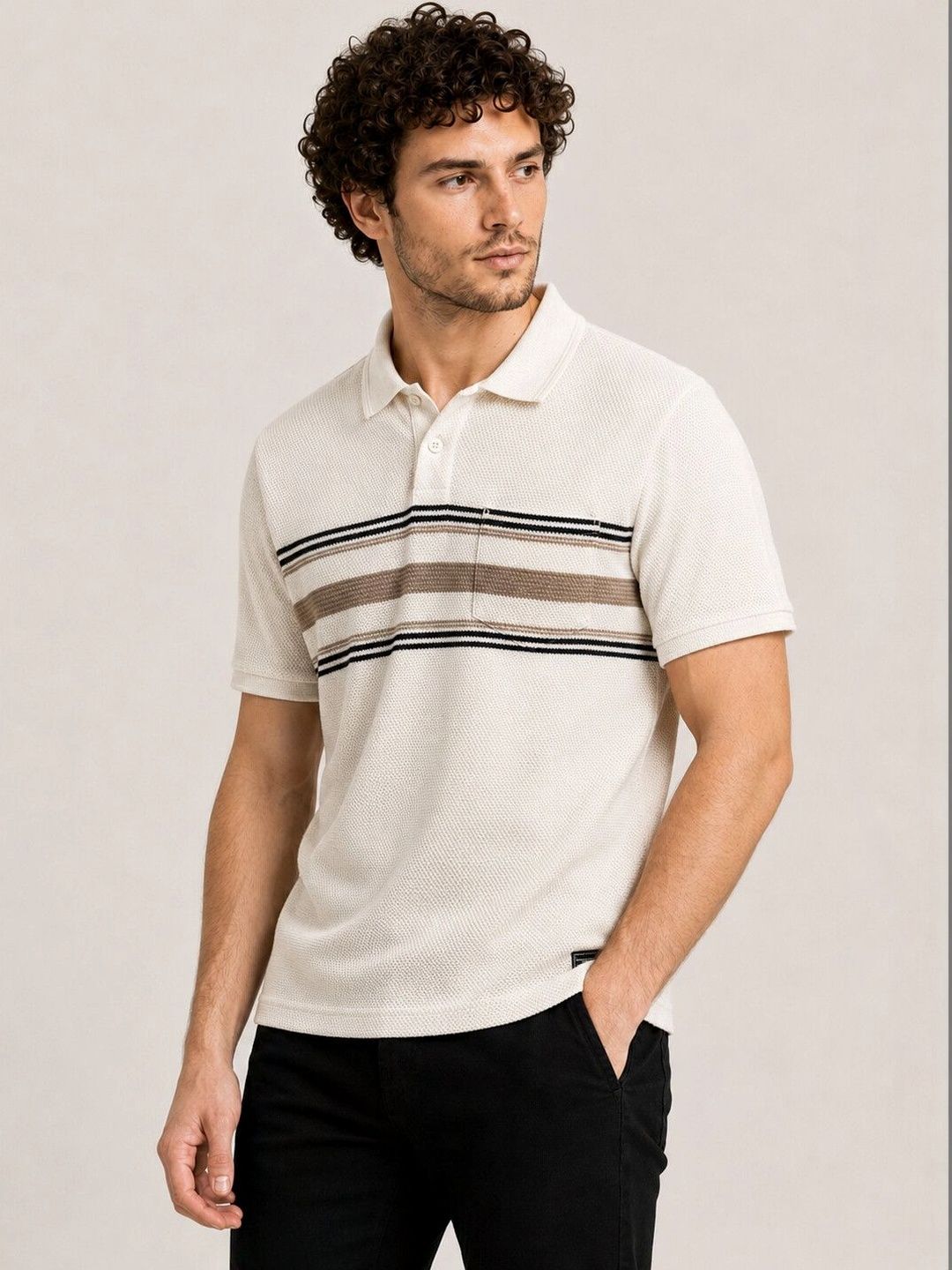 Monk Mode Men Striped Polo Collar T-shirt