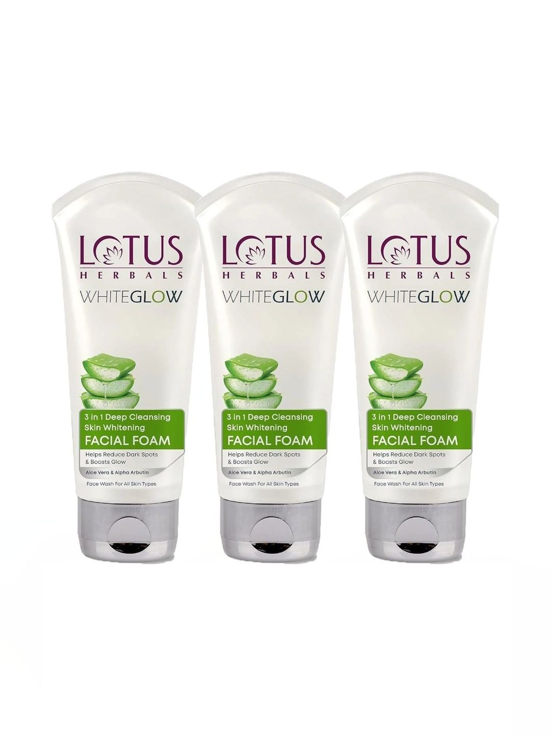 Lotus Herbals White Glow Set Of 3 Whitening Facial Foam With Aloevera-100g Each