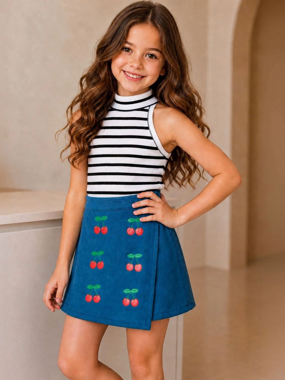 Ninas Girls Striped Top with Skirt
