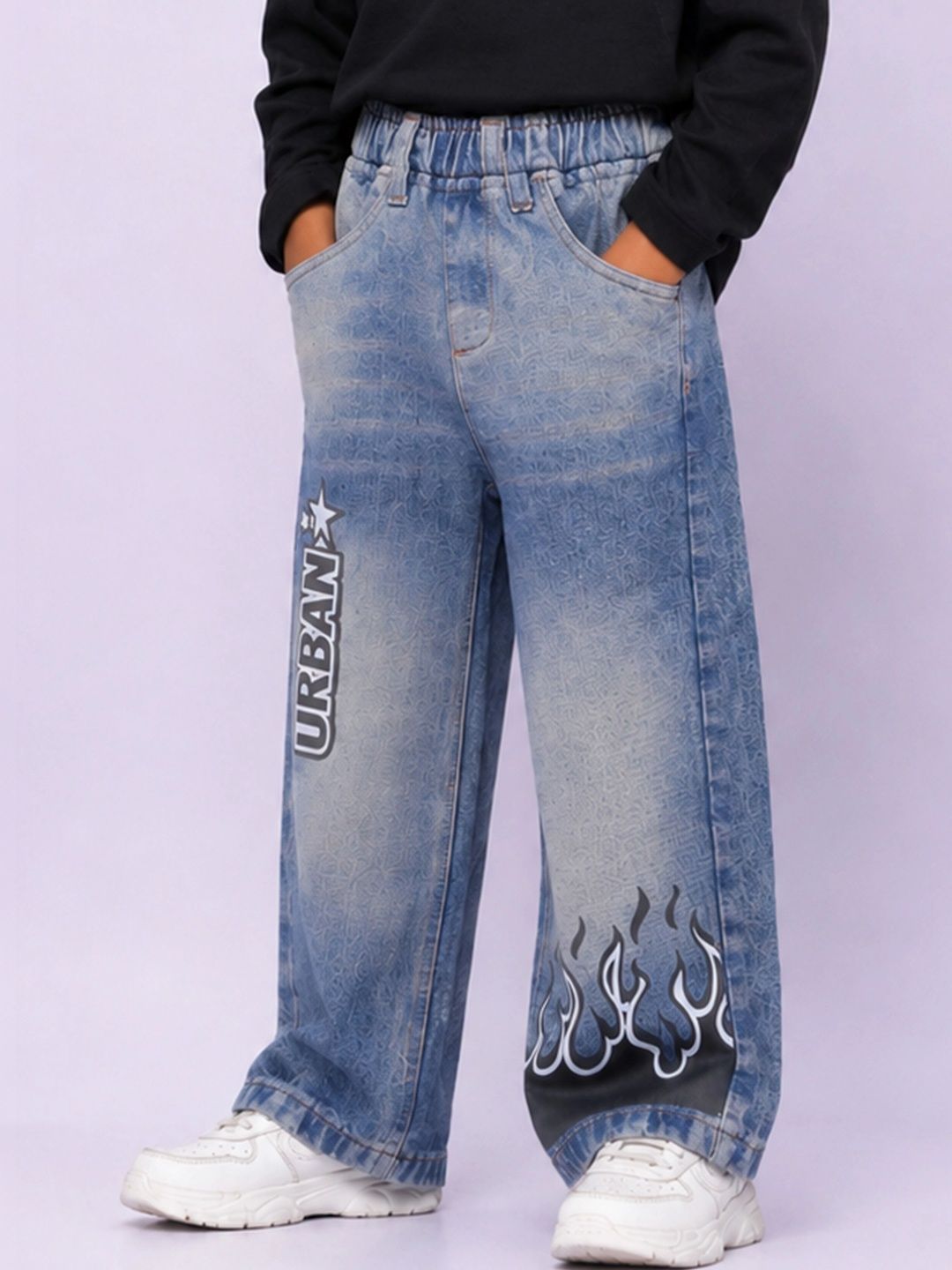 KiddoPanti Boys Relaxed Fit Mid-Rise Printed Stretchable Jeans