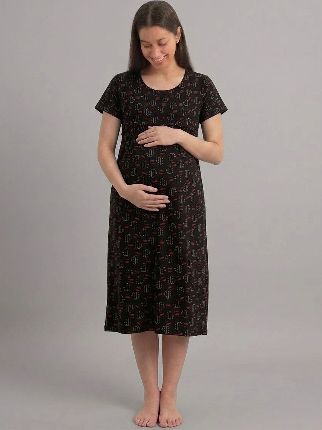 Evamomies Women Cotton Printed Maternity Nighty for Nursing & Feeding