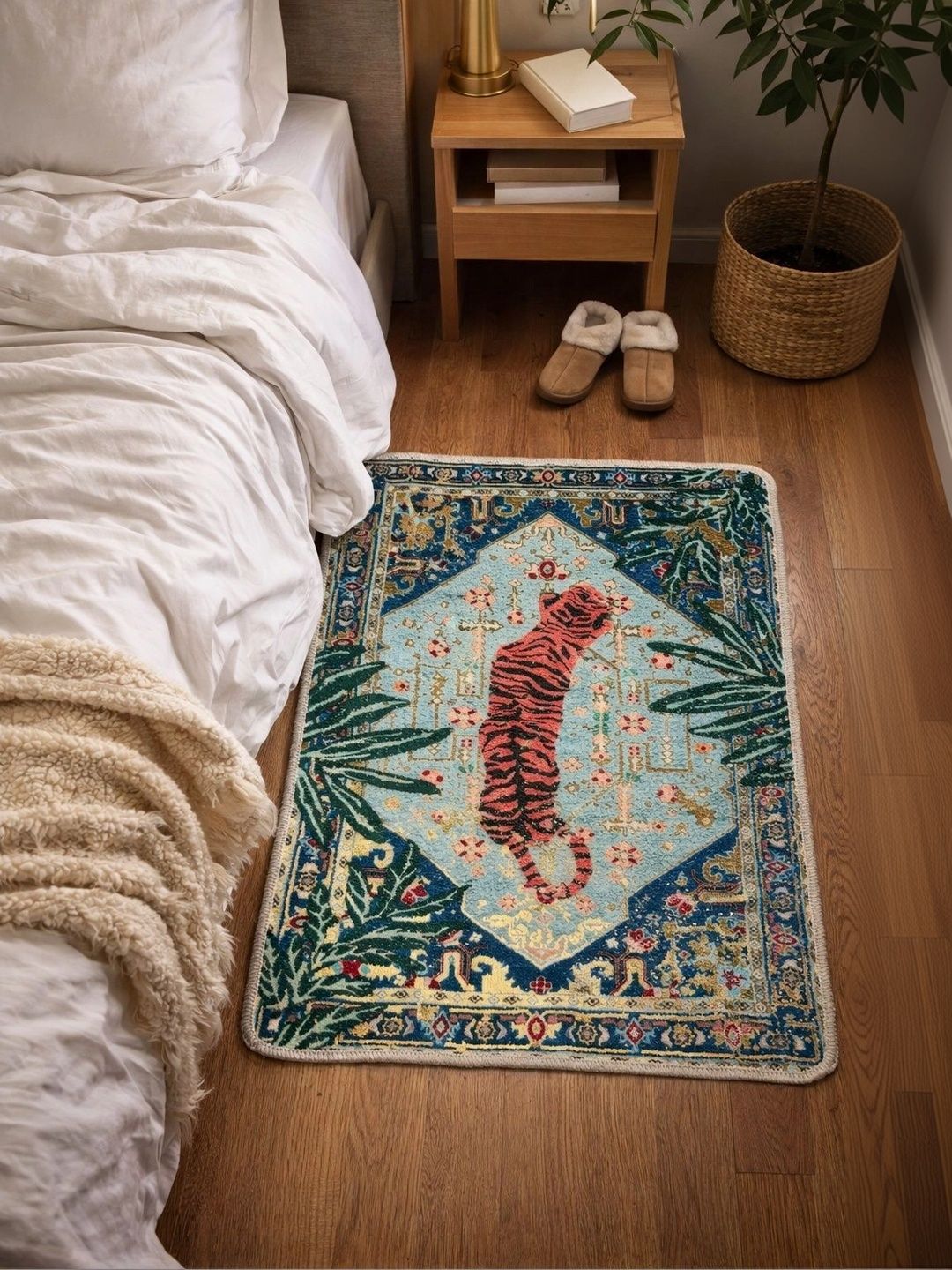 AAZEEM Green Ethnic Motifs Washable Polyester Carpet