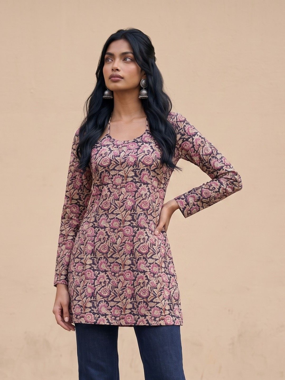 fusion by glitchez Floral Printed Tie-Ups Fitted Pure Cotton Kurti