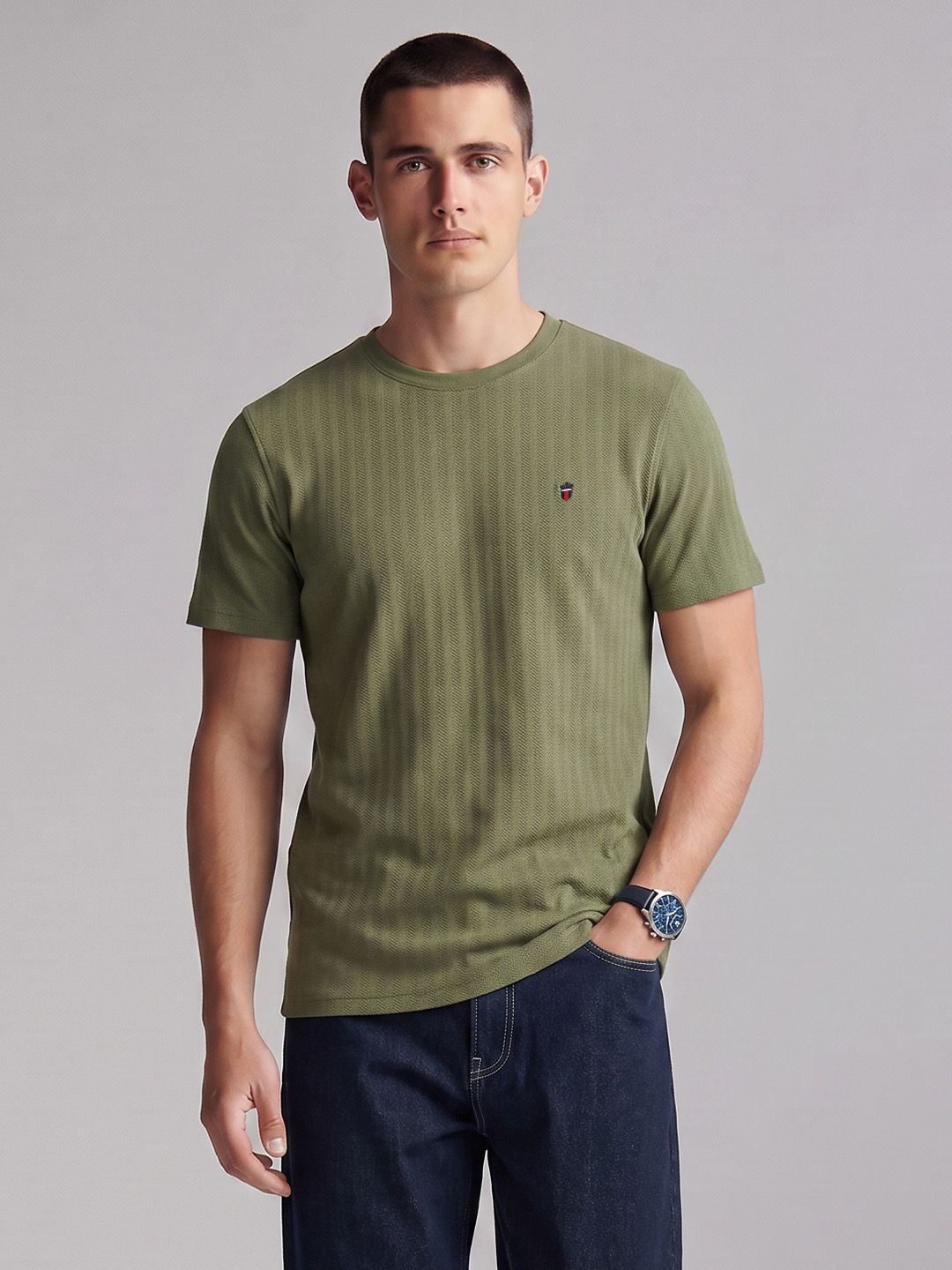 Louis Philippe Jeans Textured Pure Cotton T-shirt