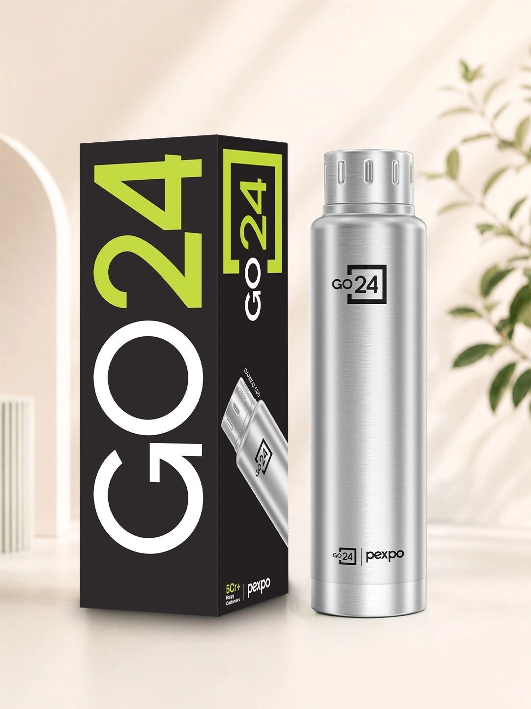 Go24 Cameo Silver Stainless Steel Double Wall Vacuum Flask - 500ml