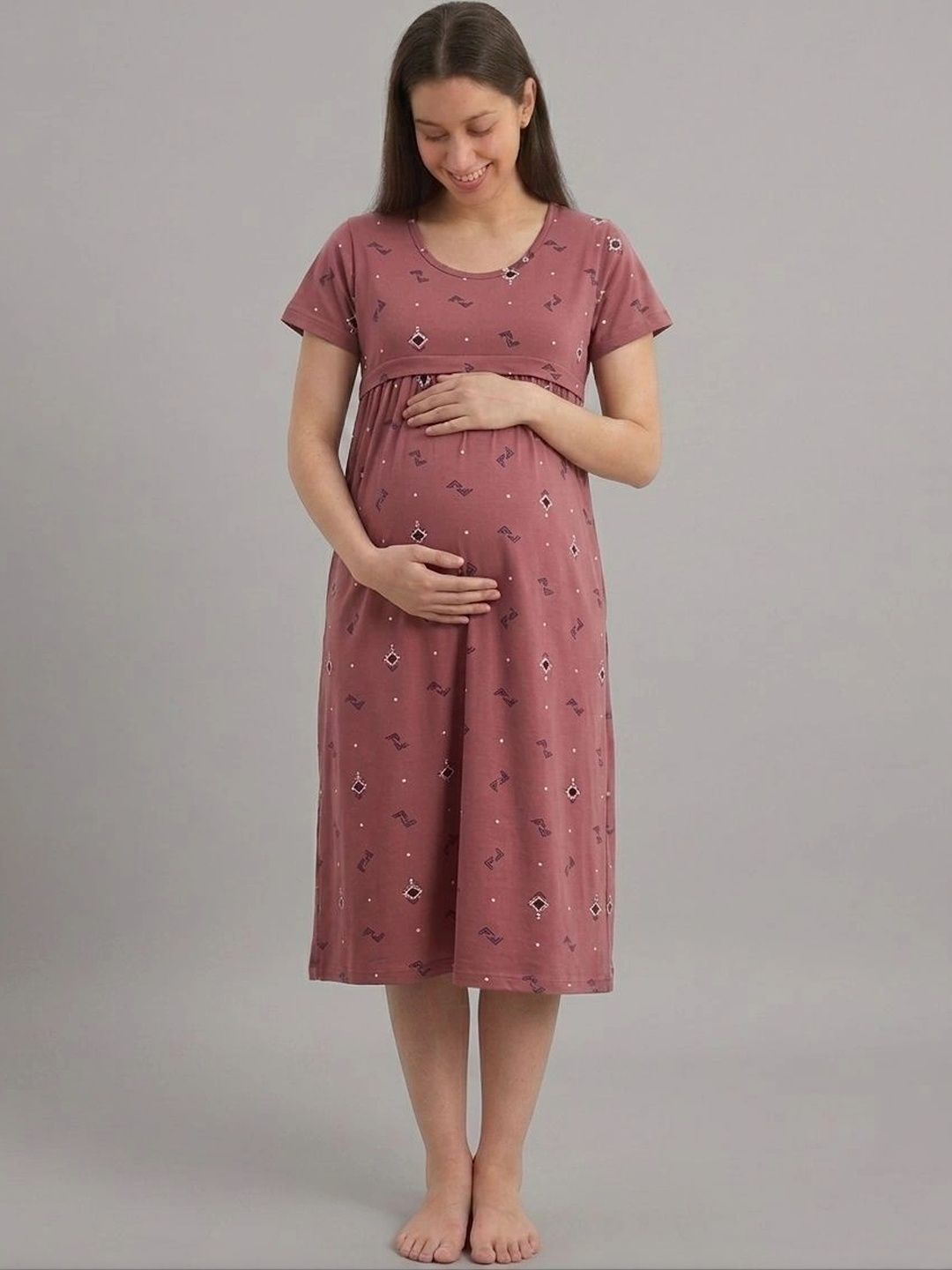 Evamomies Women Cotton Printed Maternity Nighty for Nursing & Feeding