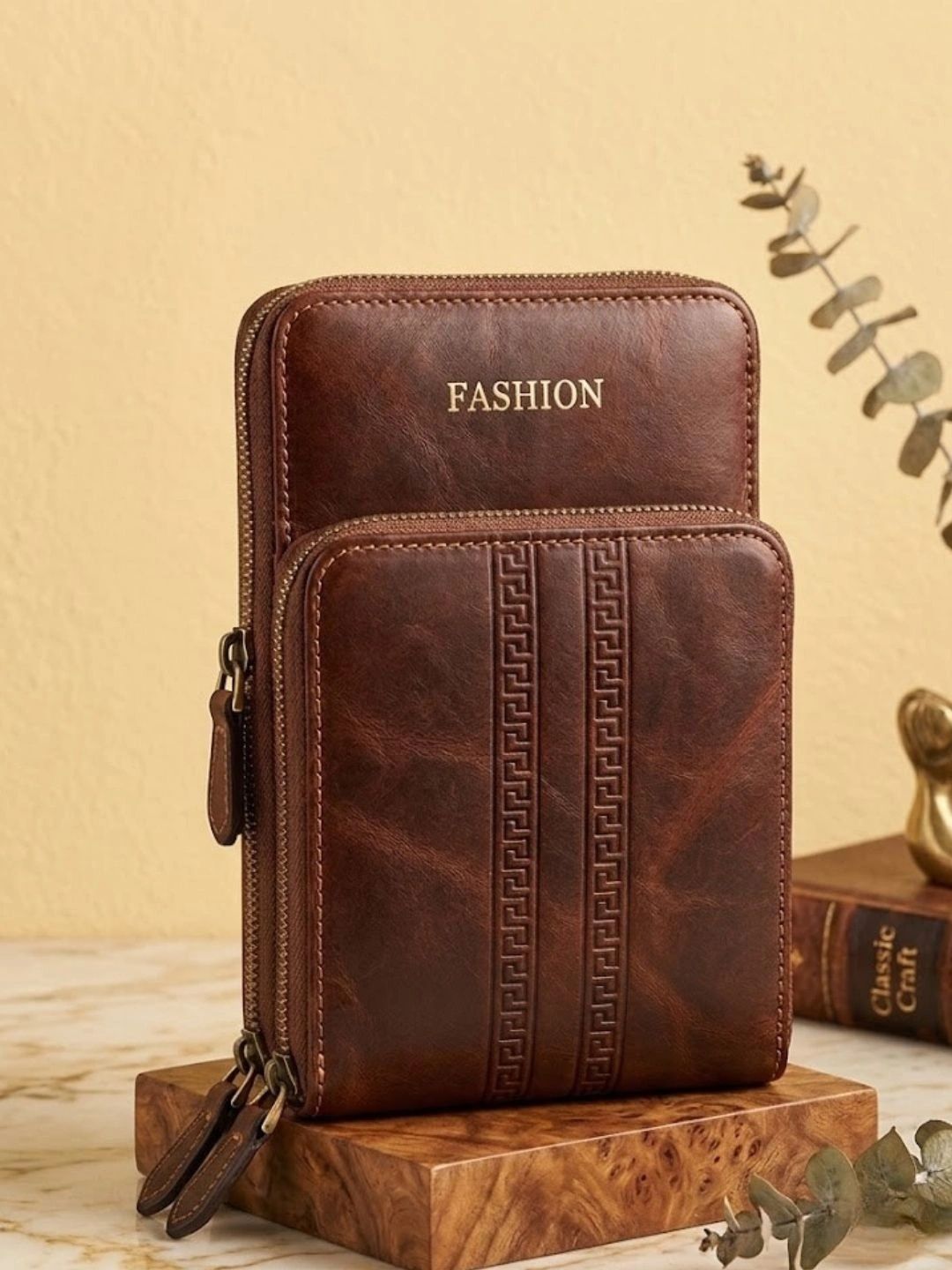 BUDDY CARES Waterproof Faux Leather Travel Mobile Pouch and Vertical Sling Bag