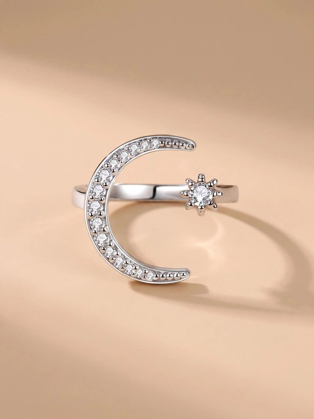 MYKI Silver-Plated CZ-Studded Adjustable Finger Ring