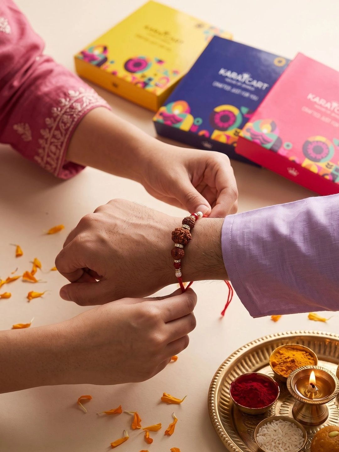 KARATCART Rudraksha Rakhi Rakhi with Roli & Chawal