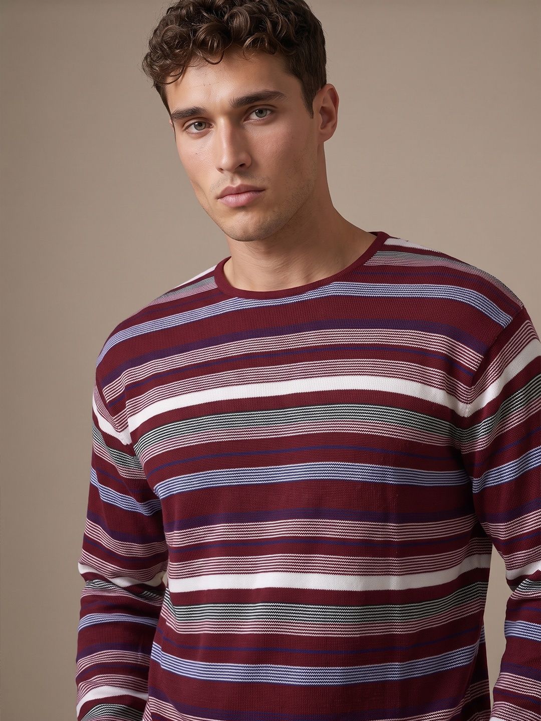 glitchez Relaxed Fit Striped Pullover Sweater