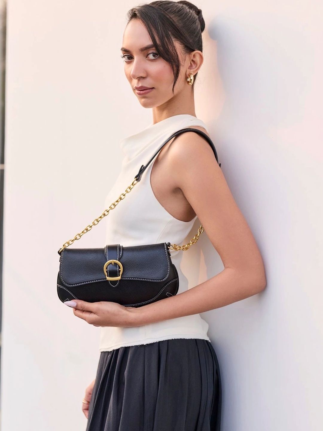 MIRAGGIO Eveie Textured Water Resistant Mini East West Shoulder Bag
