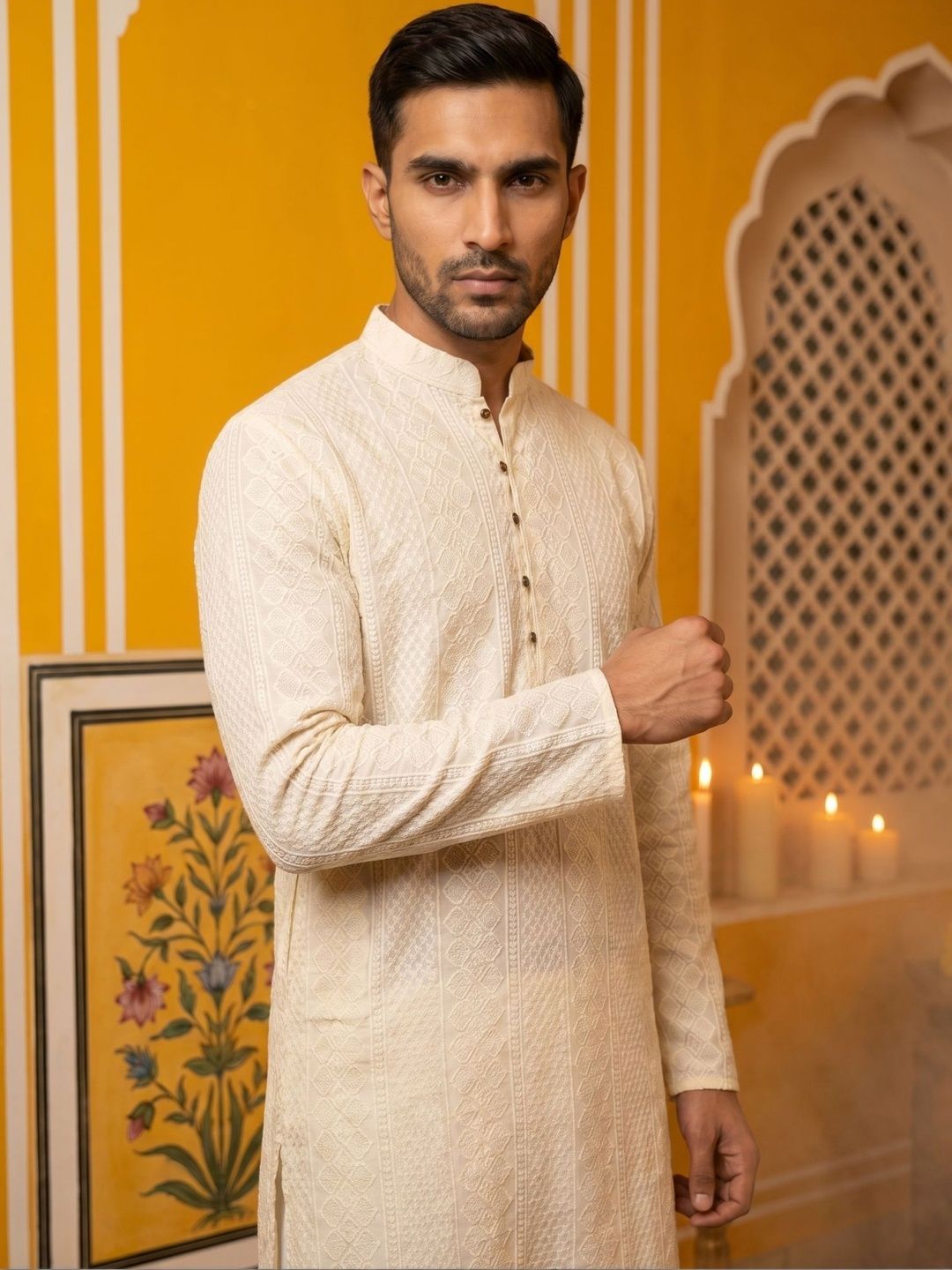 Jompers Men Ethnic Motifs Embroidered Regular Thread Work Pure Cotton Kurta with Trousers