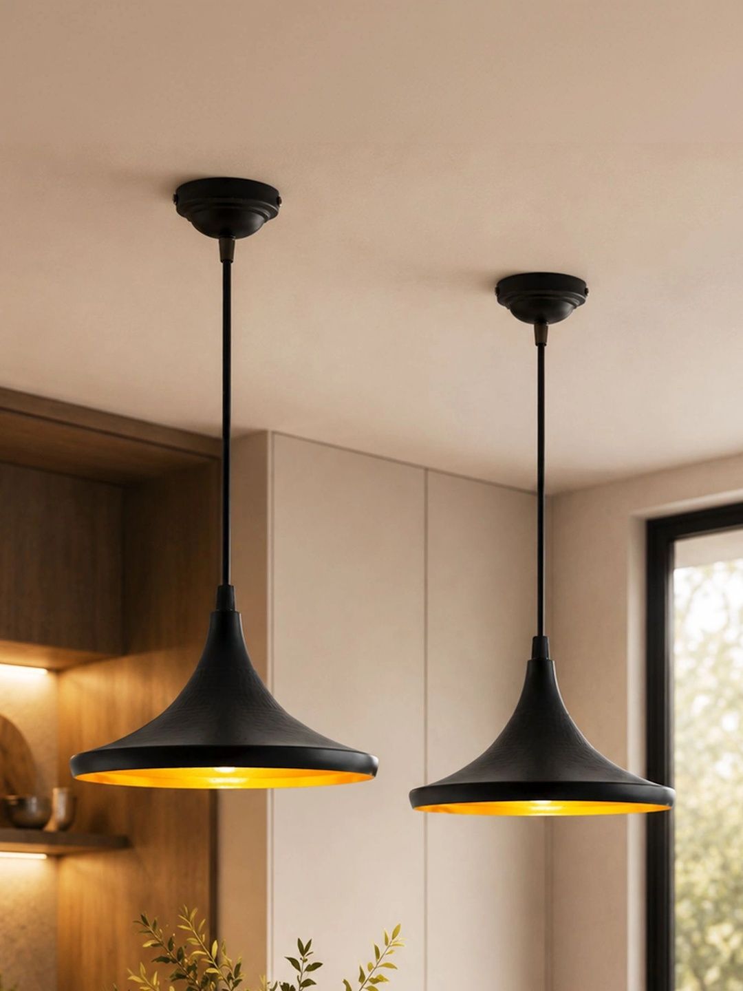 Homesake Black Set of 2 Single Head Metal Danish Shade Pendant Lamp