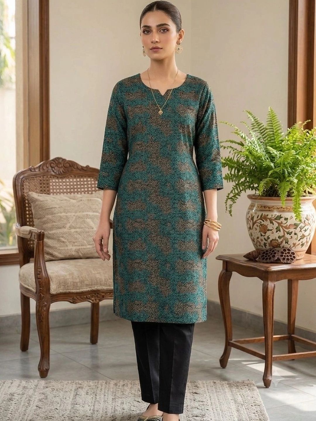 Sypher Boutique Women Ethnic Motifs Printed Regular Pure Cotton Kurta with Trousers