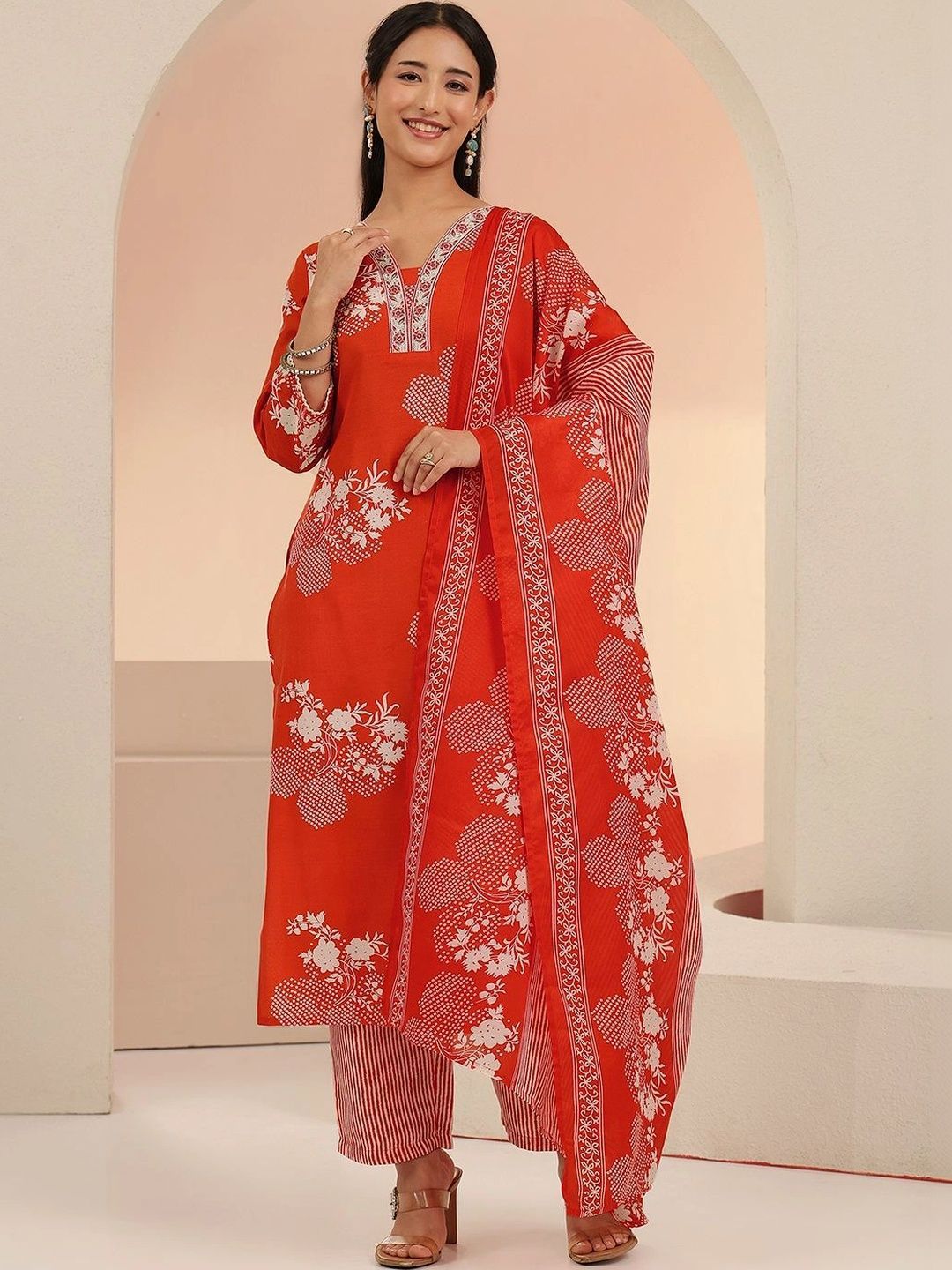 Gerua By Women Floral Printed Regular Kurta with Palazzos & With Dupatta 2