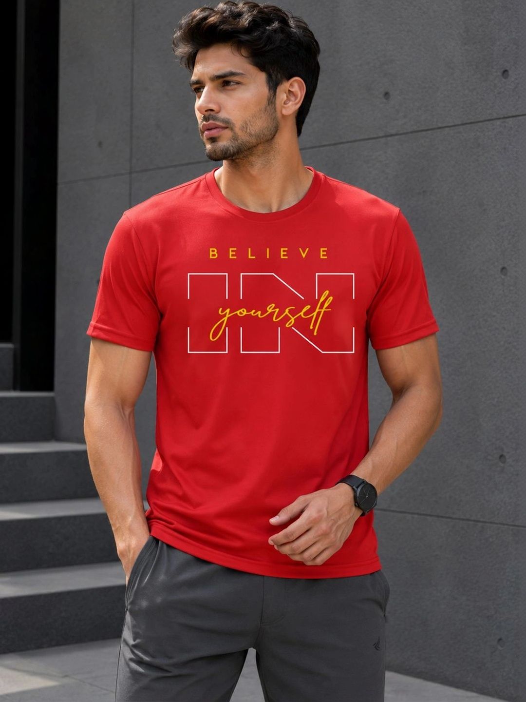 Dpassion Men Quick Dry Gym Printed T-Shirt