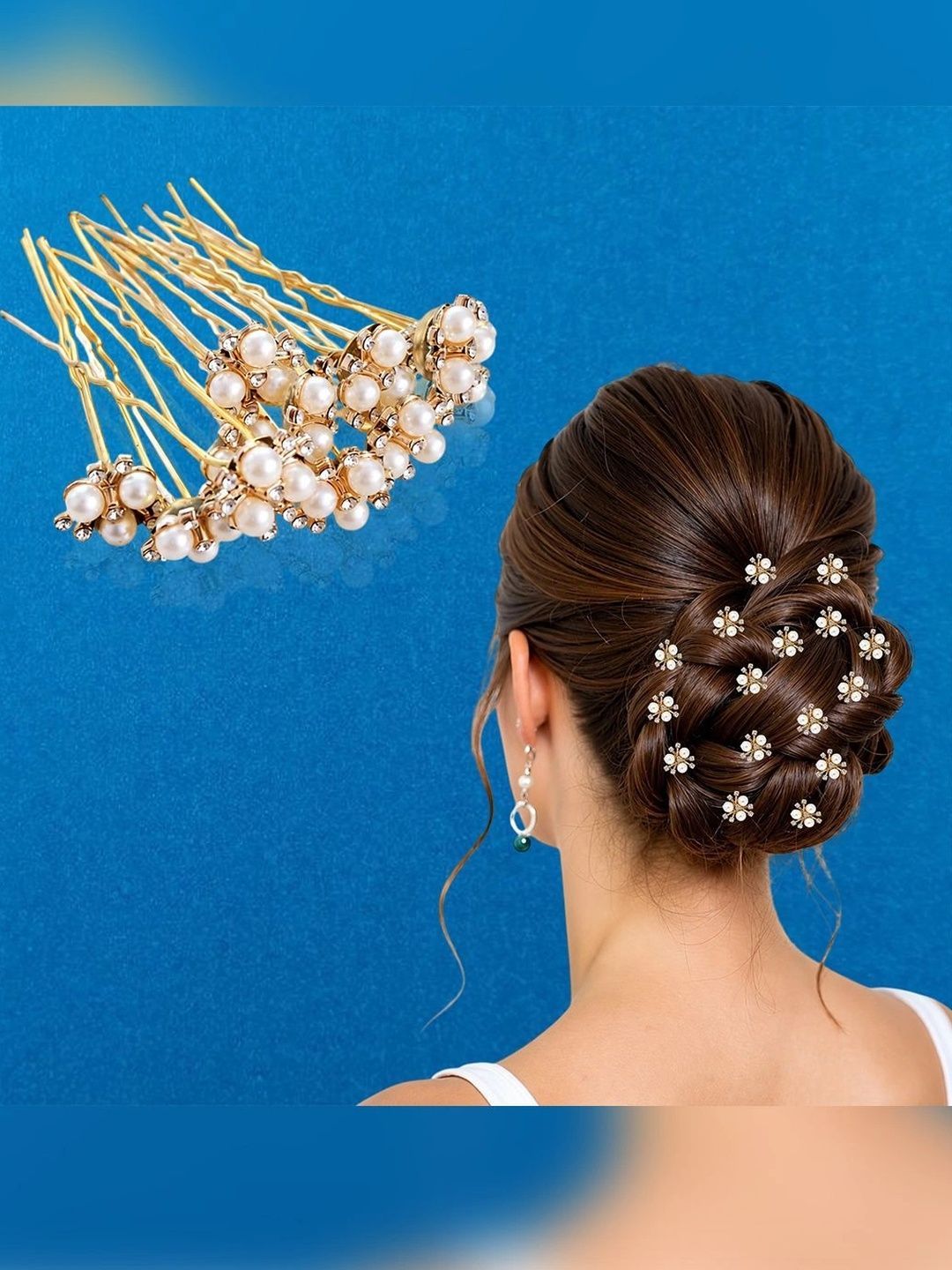 LYKAA Pack of 18 Golden Pearl Crystal Floral Bridal Hair Pins