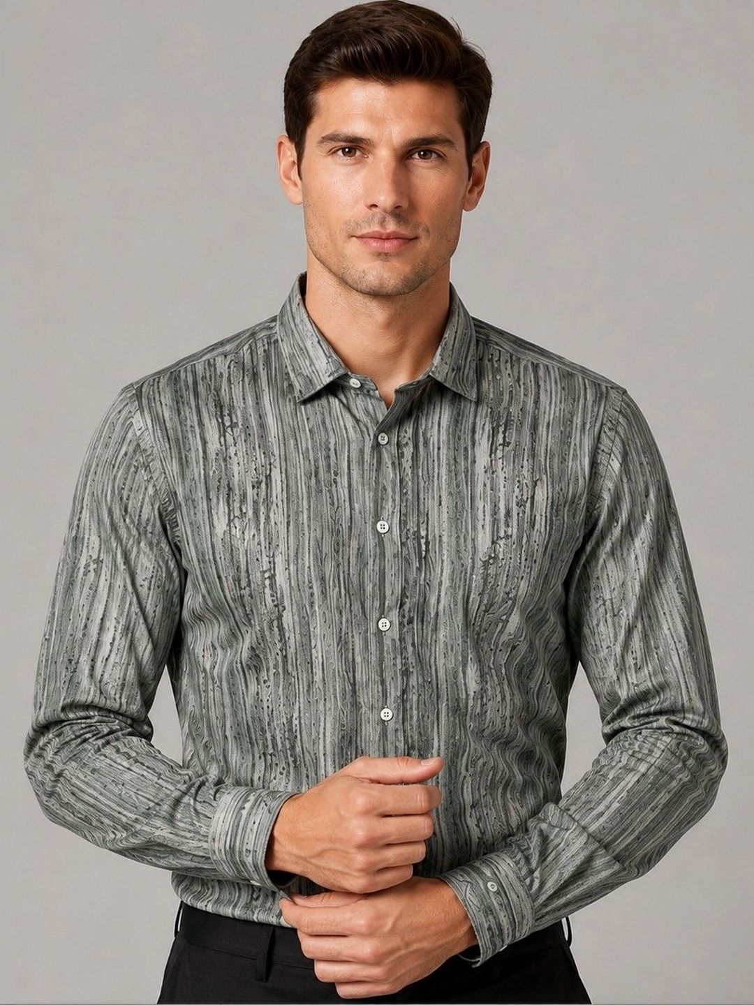 Foomer Men Self Design Spread Collar Regular Fit Cotton Shirt
