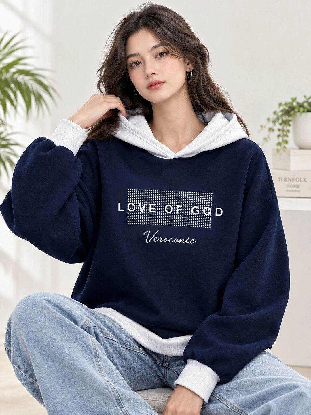 VEROCONIC Women Printed Hooded Sweatshirt