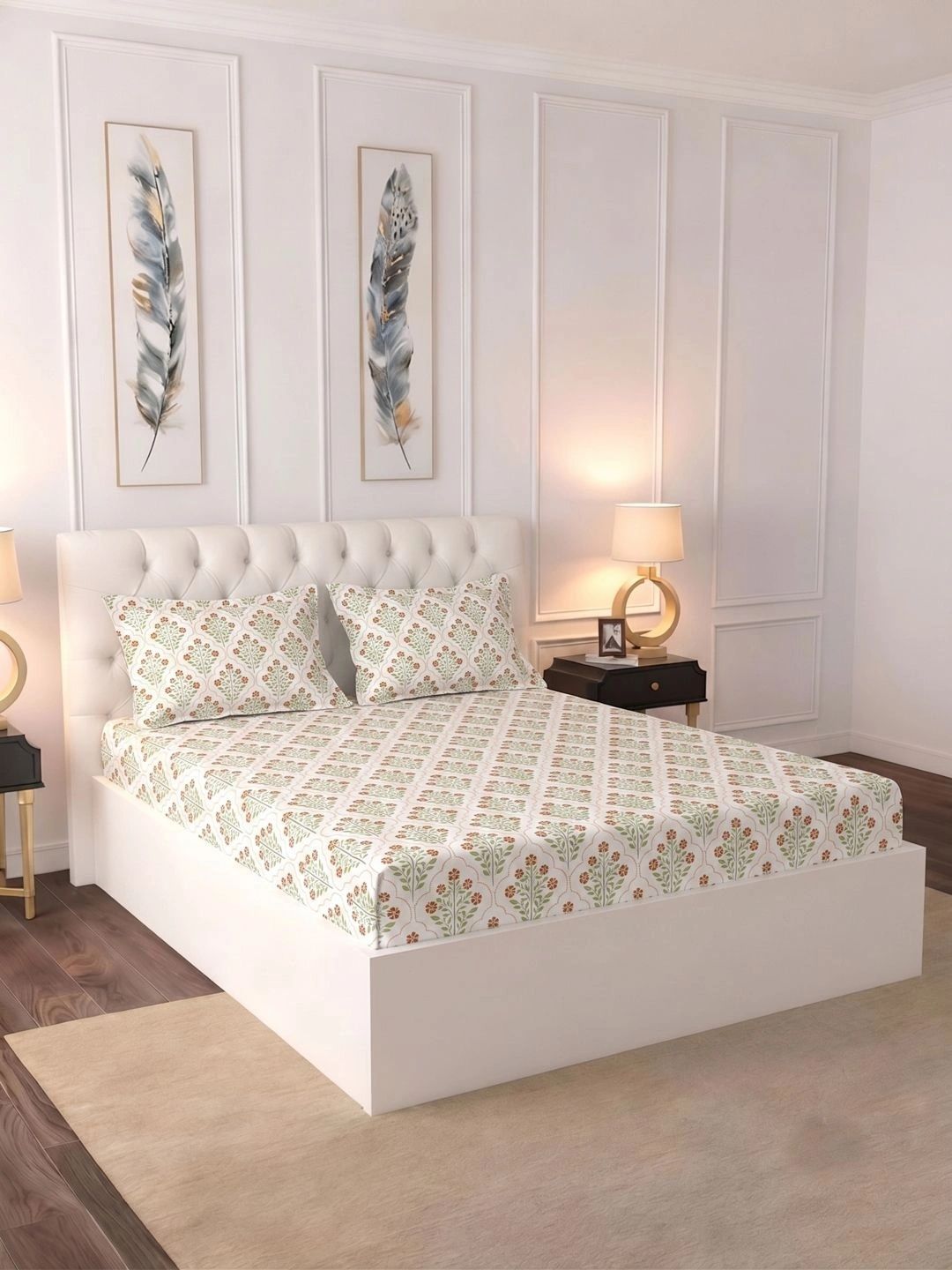 Raymond Home Cream-Coloured Ethnic Motifs Queen Bedsheet with 2 Pillow Covers