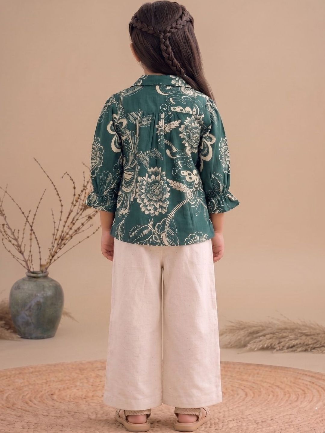 Girls Floral Printed Regular Pure Cotton Top with Palazzos 2