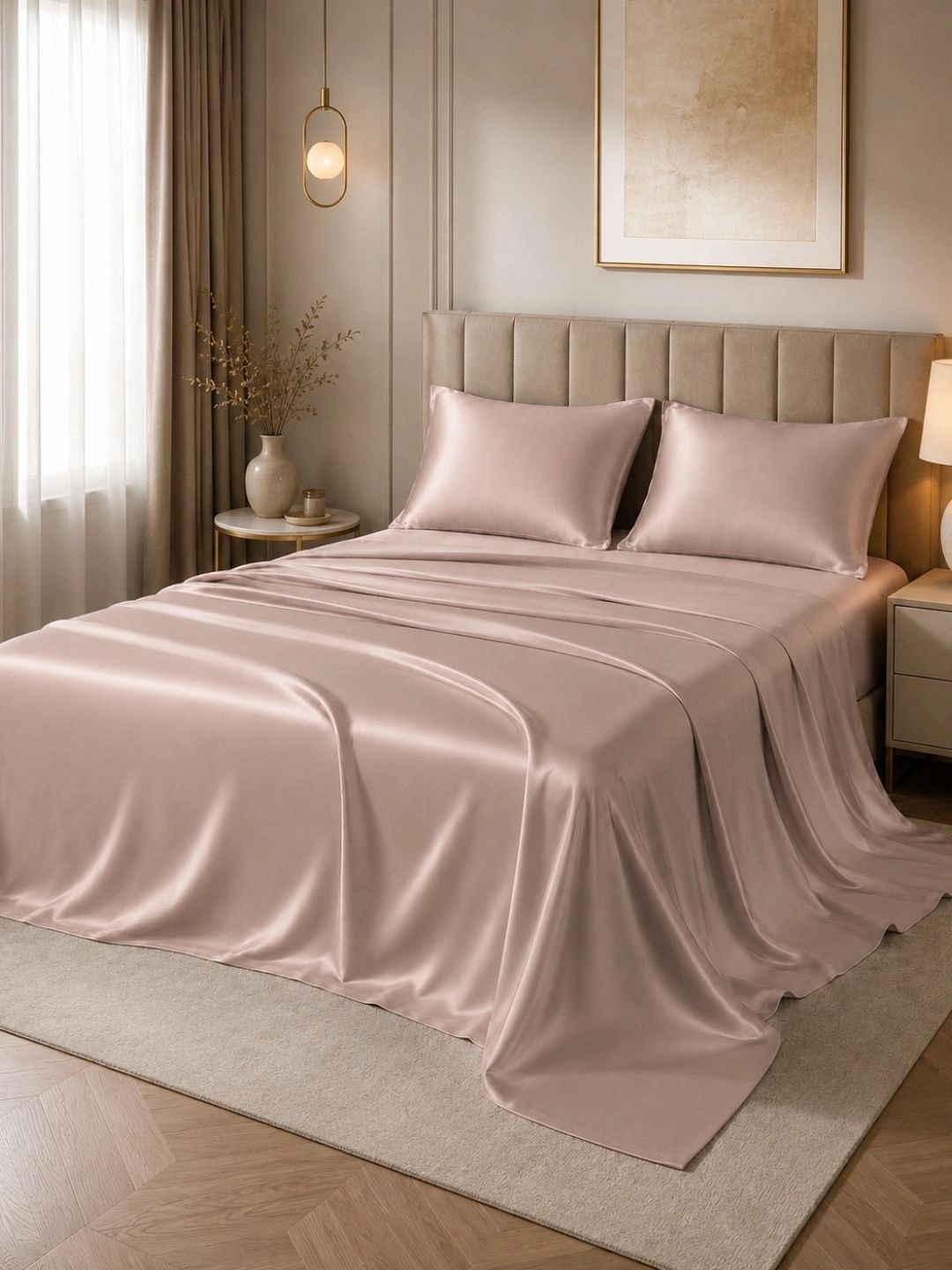 Myntra Elegant Homes Brown & Pink 350 TC King Bedsheet with 2 Pillow Covers