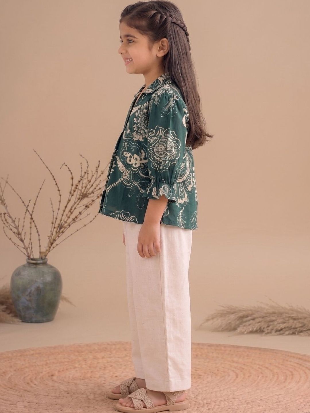 Girls Floral Printed Regular Pure Cotton Top with Palazzos 3