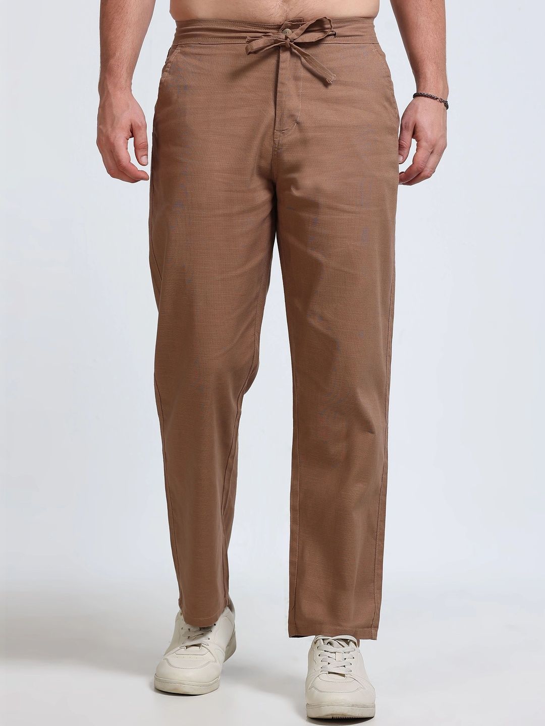 MOHICANS Men Linen Relaxed-Fit Regular Trousers